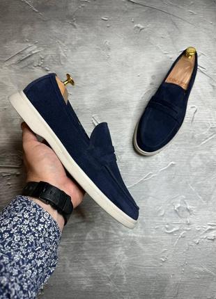 Лоферы мужские замшевые синие lux suede! натуральная замша! все размеры! туфли лоферы...