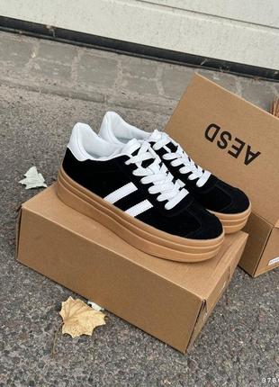 Кроссовки женские черные, натуральная замша