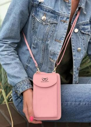 Жіночий гаманець-сумка wallerry zl8591 рожевий qnp,жіноча сумка портмоне,жіночі сумки гаманці,міні-сумочка1 фото
