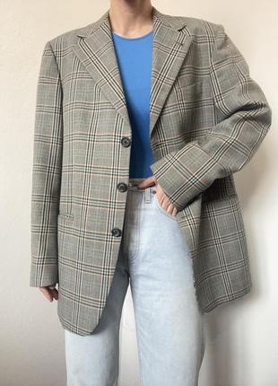 Вінтажний піджак в клітинку жакет шерстяний блейзер клітинка картатий піджак шерстяний оверсайз