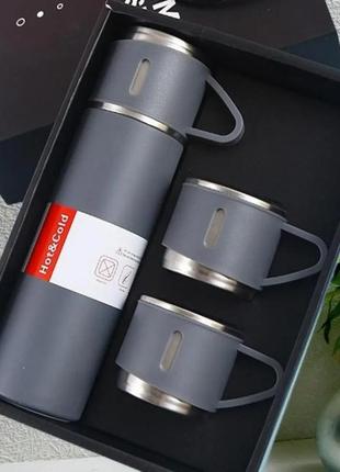 Подарочный набор вакуумный термос из нержавейки и три чашки vacuum flask set