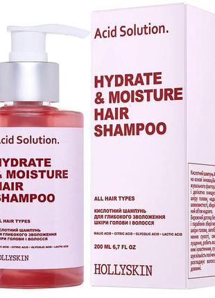 Кислотный шампунь для глубокого увлажнения кожи головы и волос hollyskin acid solution