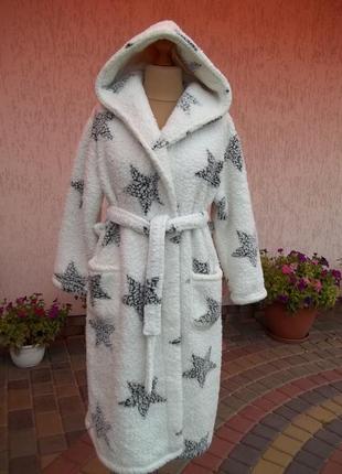 ( м - 48 / 50 р ) george женский халат флисовый с капюшоном толстый теплый оригинал б / у