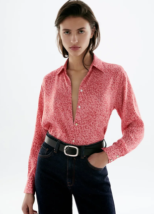Шикарна атласна сатинова сорочка в леопардовий принт zara