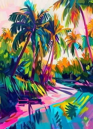 Картина по номерам живопис 30*20 см різнокольорові пальми