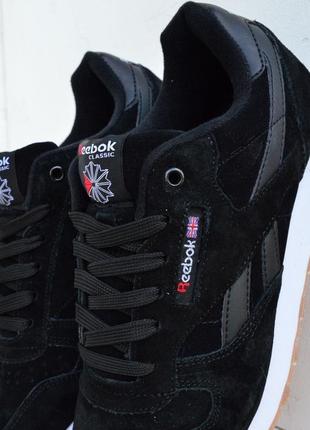 Reebok classic кроссовки мужские кеды классик черные отменное качество низкие замша замшевые весенние демисезонные5 фото