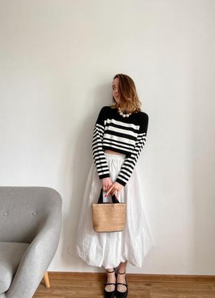 Белая юбка - баллон длины миди4 фото