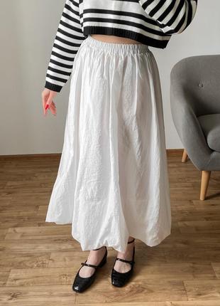 Белая юбка - баллон длины миди6 фото