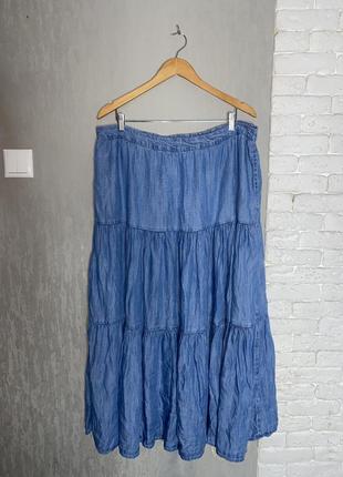 Ярусная джинсовая юбка на весну-лето юбка макси marks &amp; spencer, xxxl 54-56р