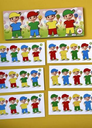 Деревянный пазл-сортер "мальчики с пончиками" ubumblebees (псф100) psf100, 12 деталей и 12 карт3 фото