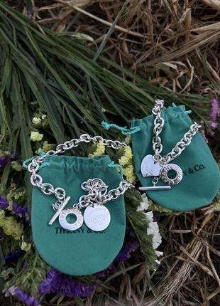 Серебряный браслет/подвеска в форме сердца и замком-тогглом tiffany & co