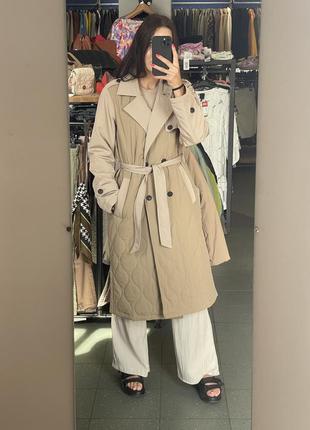 Стьобане пальто, стьобаний плащ, тренч бежевий від vero moda