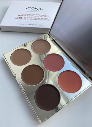 Невероятно красивая палетка кремовых продуктов iconic london multi-use cream blush, bronze & highlight cream palette