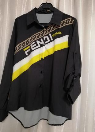 Сорочка блуза яскравий принт подовжена спинка легка струменева тканина не тягнеться...