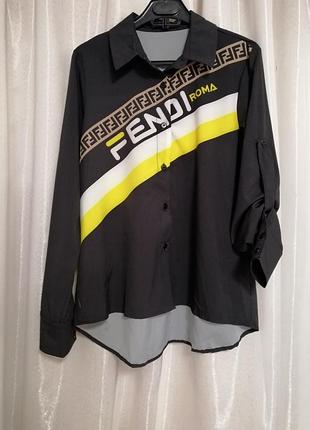 Сорочка блуза яскравий принт подовжена спинка легка струменева тканина не тягнеться...