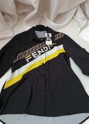 Сорочка блуза яскравий принт подовжена спинка легка струменева тканина не тягнеться...