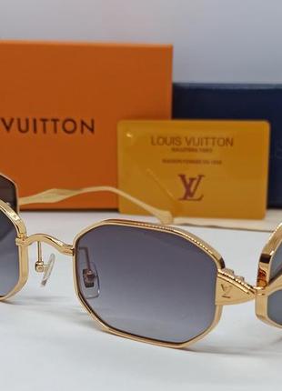 Очки в стиле louis vuitton женские солнцезащитные серый градиент в золотом металле с боковыми линзами