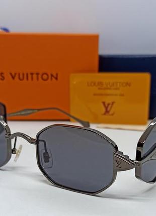 Окуляри в стилі louis vuitton жіночі сонцезахисні чорні в сріблястому металі з боковими лінзами