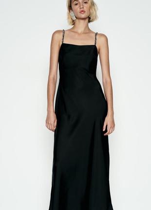 Атласна чорна сукня zara