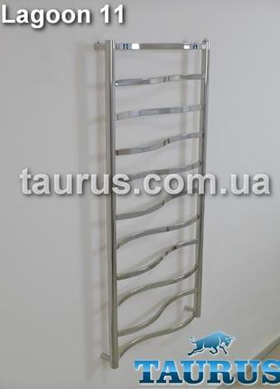 Дизайнерский полотенцесушитель lagoon 11/1150х500 от taurus. перемычки 20х10 волной. водяной, электро, комби