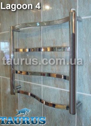 Маленький нержавеющий полотенцесушитель lagoon 4 / 450х500 перемычка 20х10 "волна". водяной, электро, гибрид