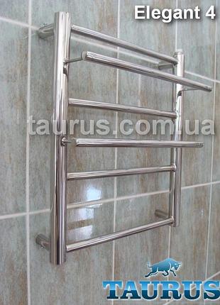 Небольшой полотенцесушитель из нж стали с 2 полками elegant 4 / высота 450. прямые перемычки d16. ширина