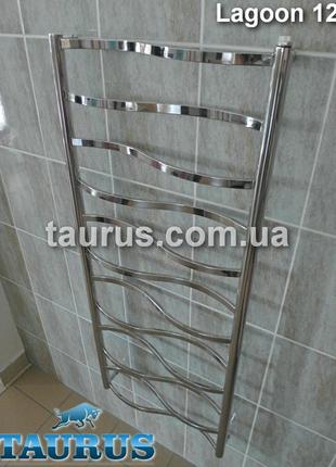 Высокий полотенцесушитель из н/ж стали lagoon 12/1250х450мм. перемычка - "волна" из прямоугольной трубы 20х10.