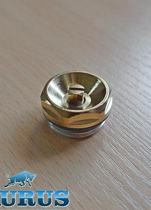 Золотой кран маевского плоский thermo gold 1/2" на полотенцесушитель (под отвёртку). клапан для спуска воздуха