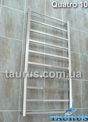 Длинный и узкий полотенцесушитель quatro 10 /1050х400 из квадратной плоской трубы. водяной и электро