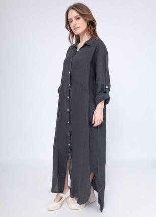 Лляне плаття-рубашка максі  linen italy 100% льон