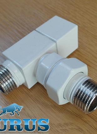 Белый угловой кран thermopulse cube white квадратной формы для полотенцесушителей, 1/2". профиль 24х24