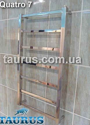 Узкий полотенцесушитель quatro 7 /750х400. полированная н/ж сталь, плоская прямоугольная труба 20х10