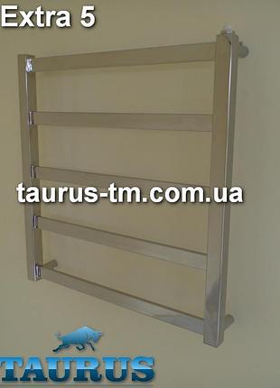 Небольшой нержавеющий полотенцесушитель extra 5 /550х500. квадратная форма. гибридный, водяной, эл.