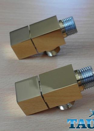 Золотой угловой кран thermopulse cube gold квадратной формы для полотенцесушителей 1/2"