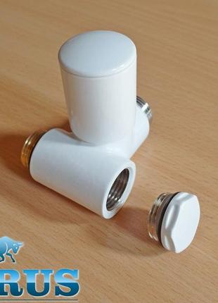 Белый проходной угловой кран под тэн varioterm integra white польша для гибридных полотенцесушителей 1/2"