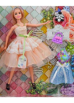Реалистичная кукла emily блондинка в платье с кружевной персиковой юбкой кукла 29 см qj077