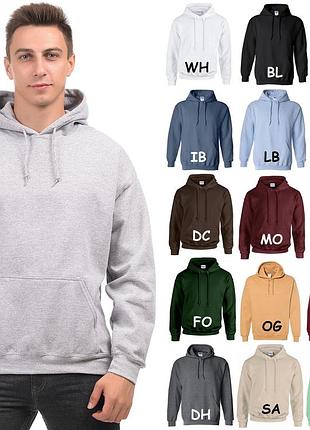 Чоловіча толстовка худі gildan з начосом heavy blend hoodie з капюшоном на тонкому флісі різні кольори, m