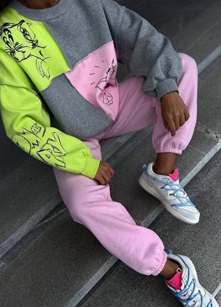 ‼️не кошлатиться ‼️ стильный женский спортивный костюм трехнить пенье на флисе, теплый спортивный костюм с принтом mickey mouse oversized/ 270