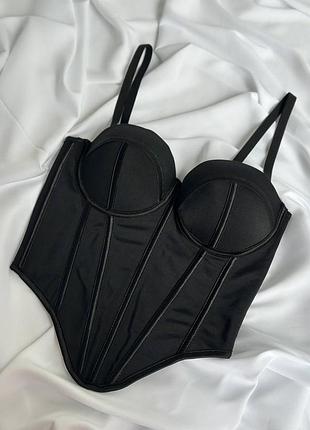 Роскошный бюстье – корсет, бюст на косточках твердая чашка 75в, 80в; 85с, 90с черный