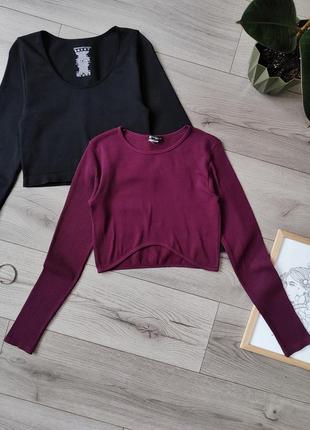 Укороченный лонгслив в рубчик zara m l эластичный/ топ с длинными рукавами / кроптоп / гольф / лонг / рашгард / бесшовный