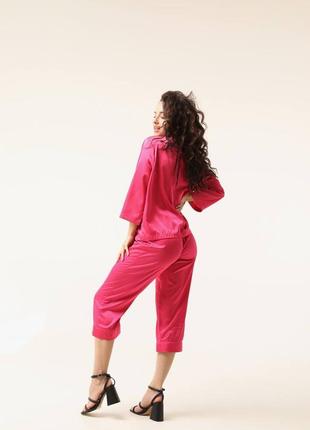 Шелковая розовая пижама5 фото