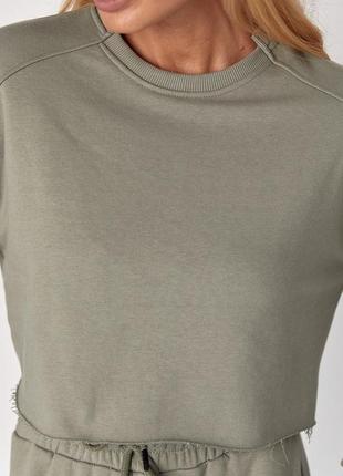 Спортивний костюм із прямими штанами та коротким світшотом — хакі колір, s (є розміри)