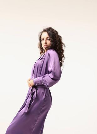 Шелковый халат-платье с поясом4 фото