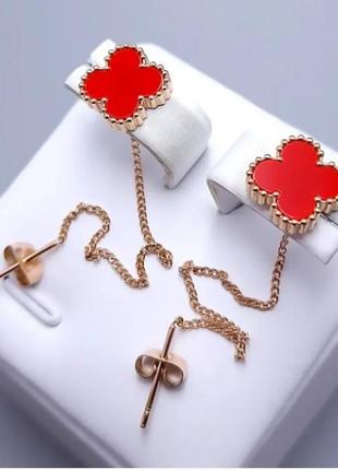 Серьги подвески в стиле van cleef мед.золото