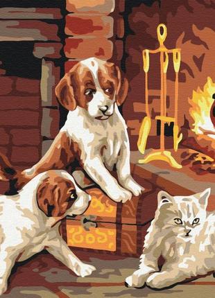 Картина за номерами brushme 48x60см "улюбленці поруч з каміном" bs31152l
