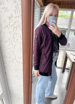 Бордовий подовжений бомбер (куртка)