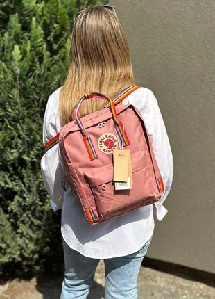 Пудровый, розовый женский рюкзак kanken classic 16 l с радужными ручками. портфель канкен3 фото
