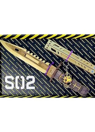 Набір ножів сувенірних дерев'яних so-2 "бабочка legasy & m-9 bayonet gold" so2-2-b