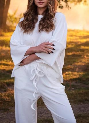 Велюровий плюшевий костюм кофта + штани білий7 фото
