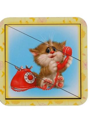 Деревянный пазл-вкладыш "котик-4" ubumblebees (псд115) psd115 разрезной